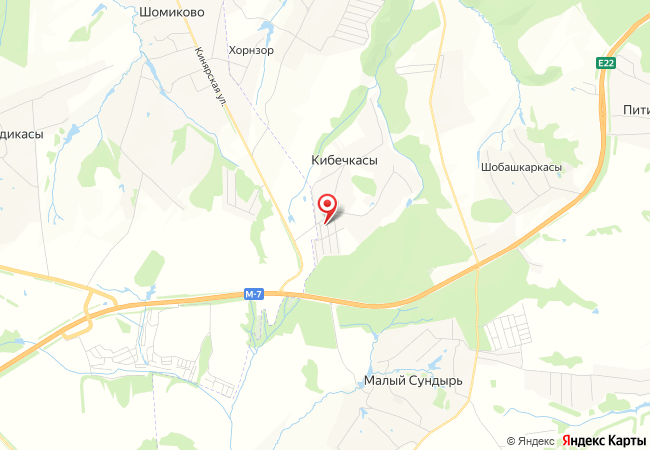 Карта окрестностей Кибечкас с отметкой ориентира
